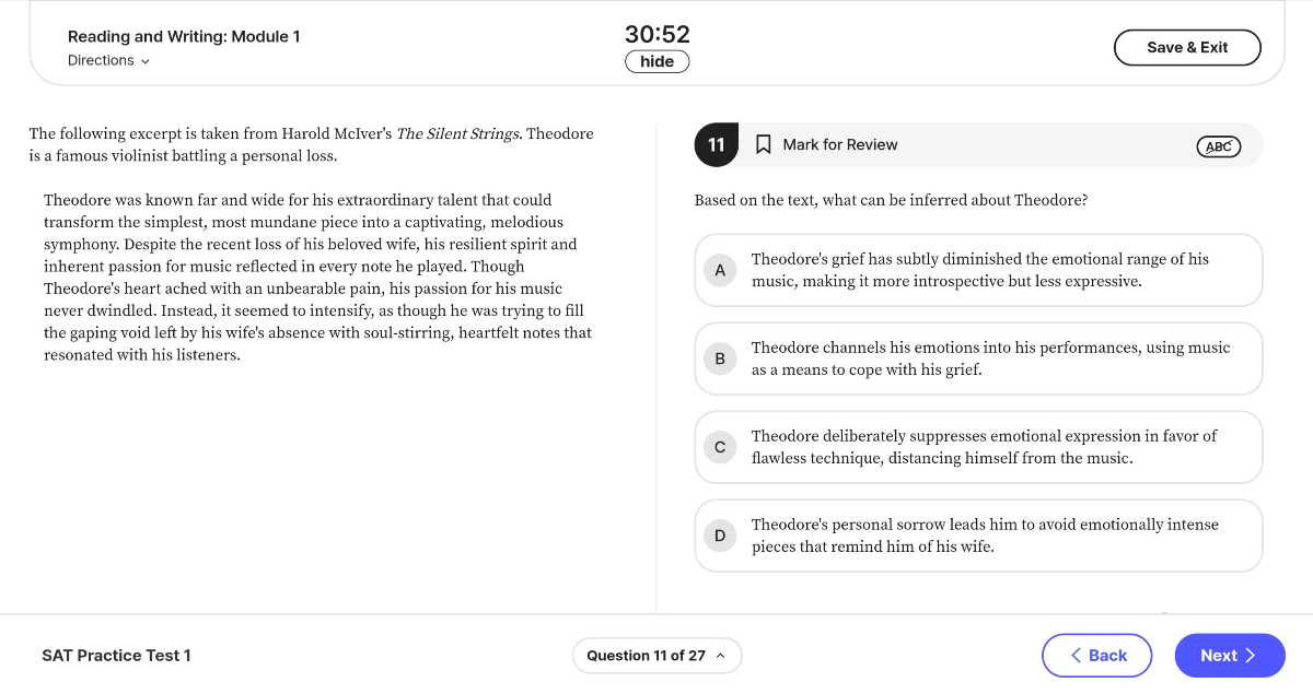 SAT Practice Test Interface
